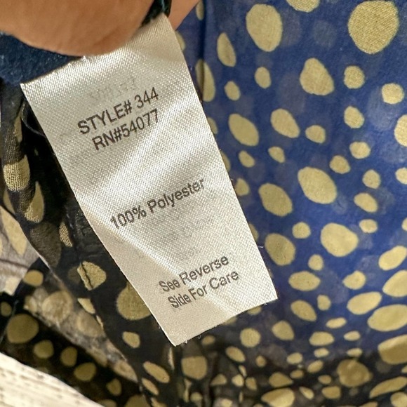 Cabi #344 Blue and Gold Bubbles Wrap Front Sheer Top, EUC, Medium, MSRP $74 - Picture 9 of 9